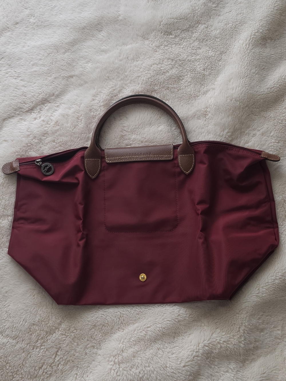 Longchamp Le Pliage Burgundy Tote Bag with Brown Leather Trim Limited Edition - Picture 4 of 10